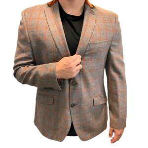 Men's Gray and Orange Plaid Blazer